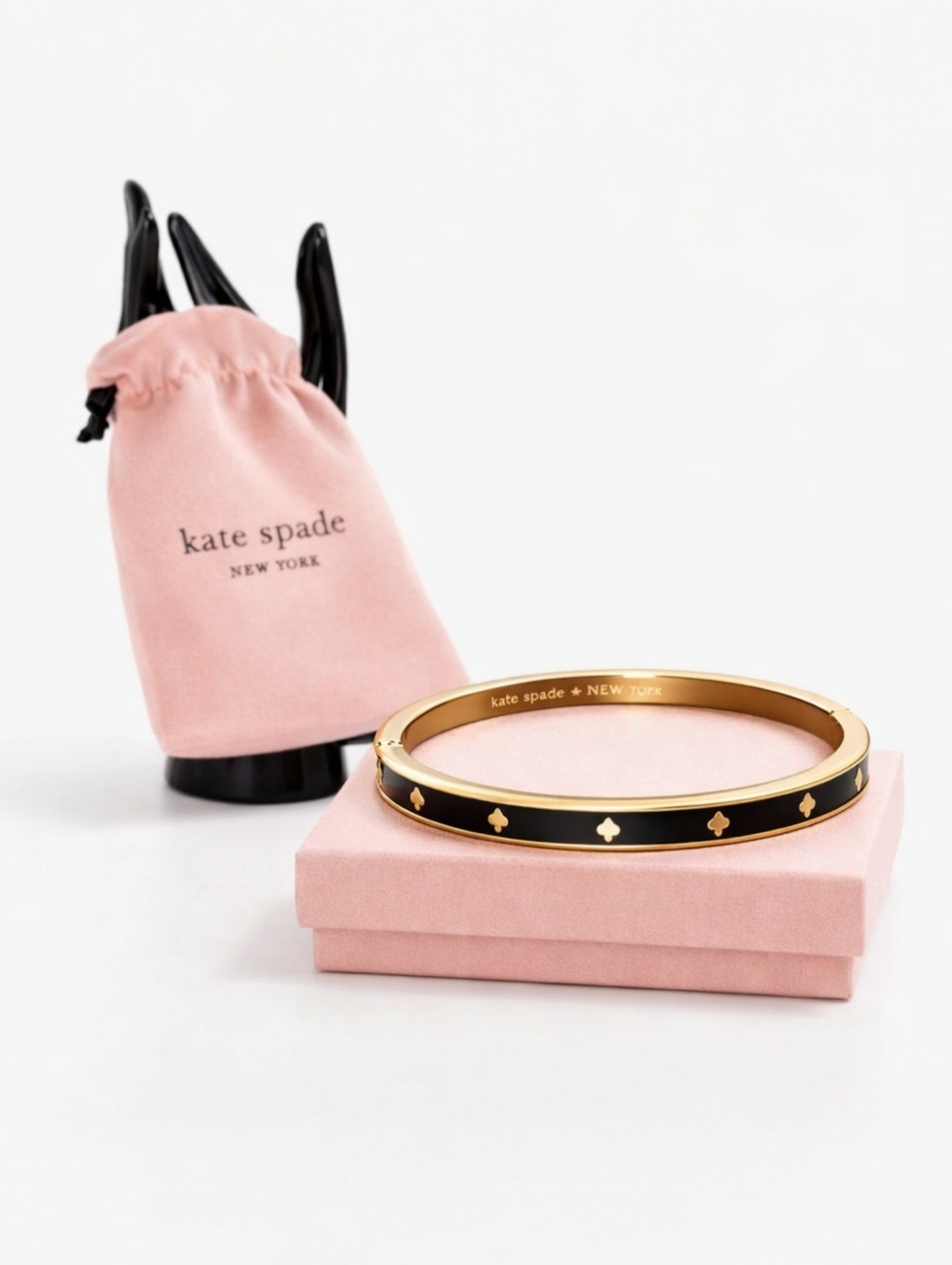 Kate Spade New York Black Enamel Spade Hinged Bangle Bracelet Gold Tone